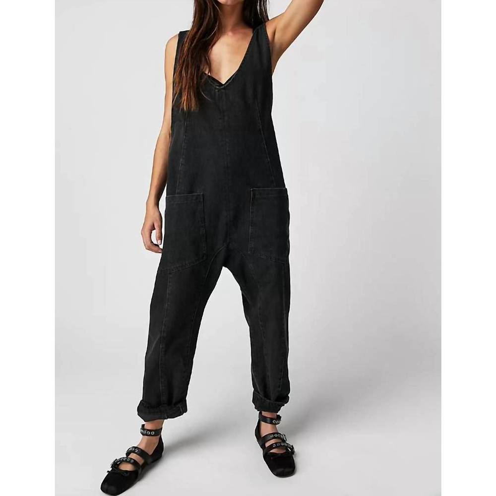 Free People Black Sleeveless V-Neck Slouchy Jumpsuit